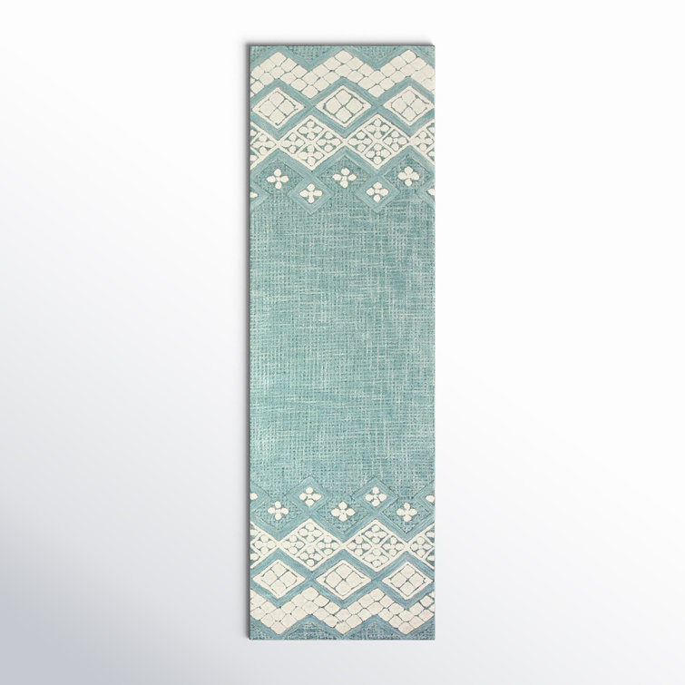 Hand-Tufted Blue and White Wool Runner Rug
