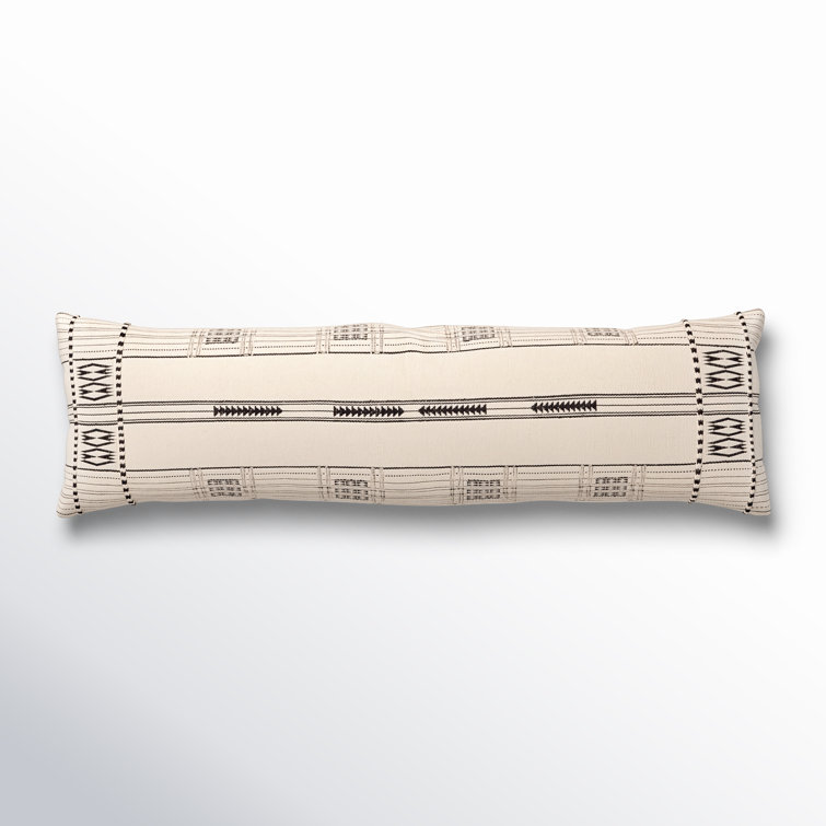 Ivory and Black Geometric Cotton Lumbar Pillow with Tassels