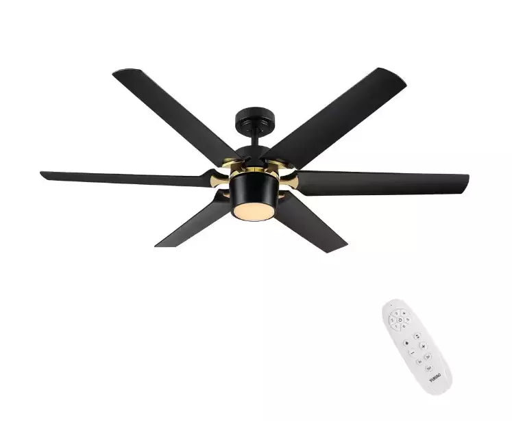 Modern 60'' Black and Gold Ceiling Fan with LED Light and Remote