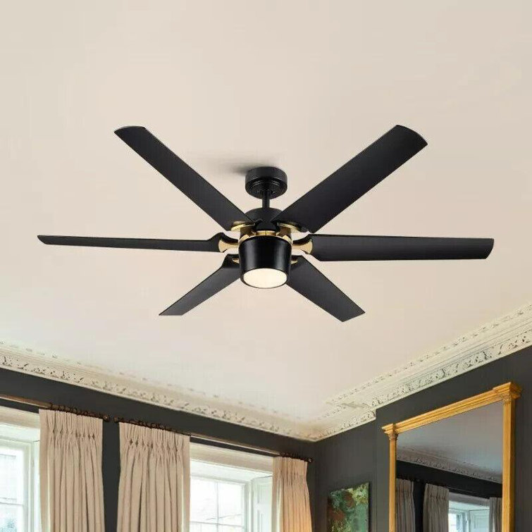 Modern 60'' Black and Gold Ceiling Fan with LED Light and Remote