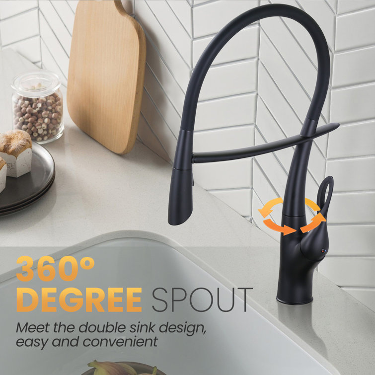 Matte Black Single-Handle Pull-Out Kitchen Faucet with Deckplate