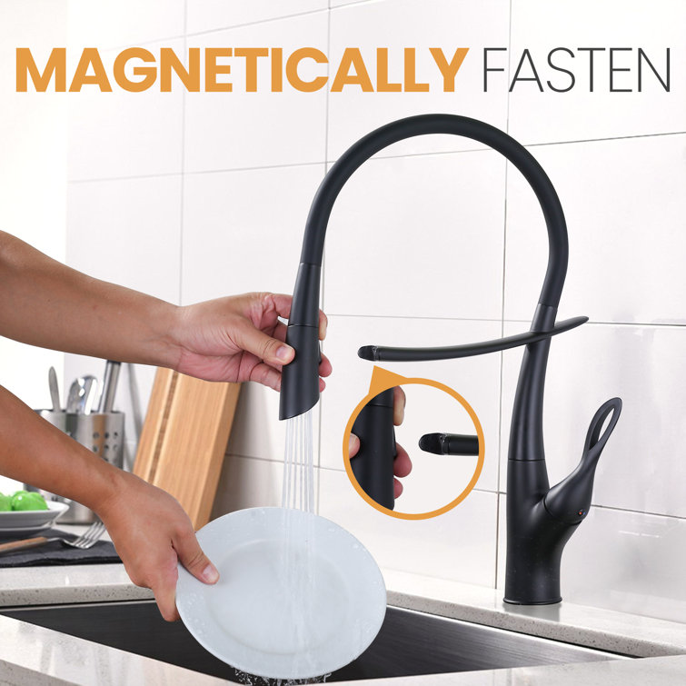 Matte Black Single-Handle Pull-Out Kitchen Faucet with Deckplate