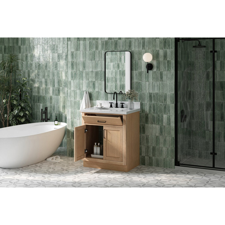 Hepburn 31" Oak Single Sink Vanity with Carrara Marble Top
