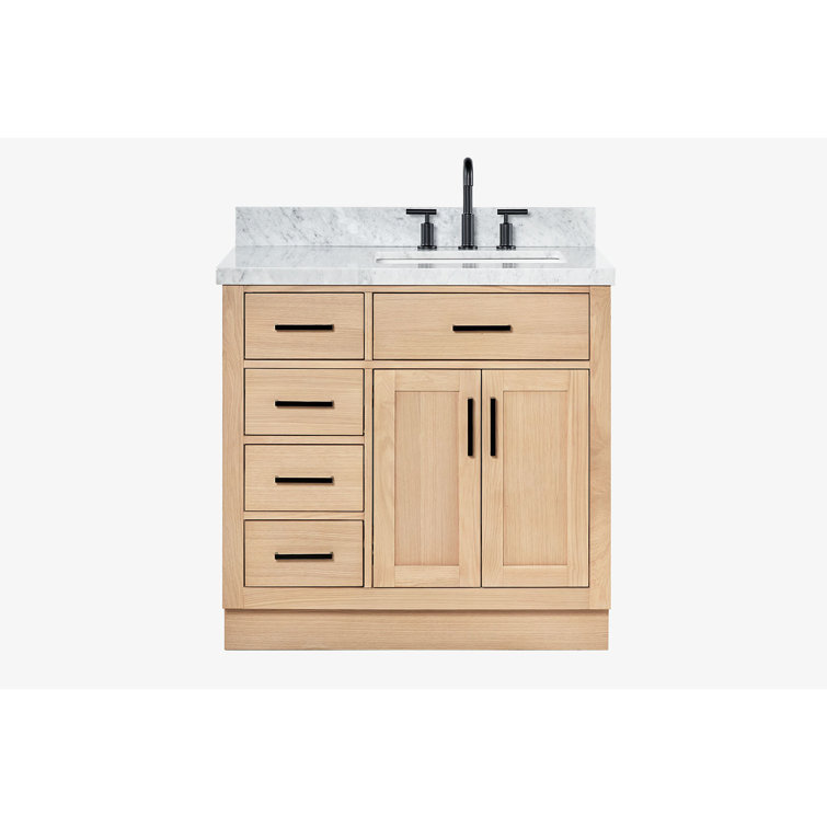 Oak Freestanding Single Vanity with Carrara Marble Top