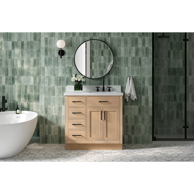 Oak Freestanding Single Vanity with Carrara Marble Top