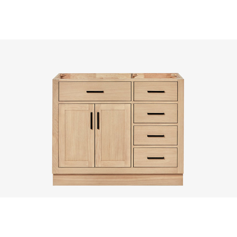 Natural Oak 42" Freestanding Single Bathroom Vanity Base with Black Hardware