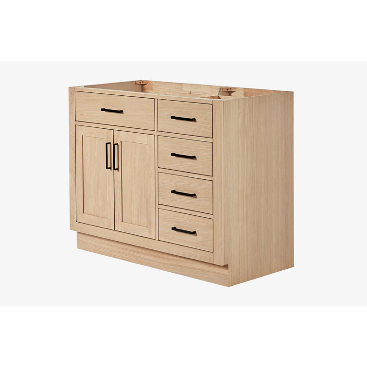 Natural Oak 42" Freestanding Single Bathroom Vanity Base with Black Hardware
