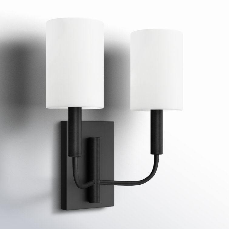 Brianna Aged Iron 2-Light Wall Sconce with White Linen Shade
