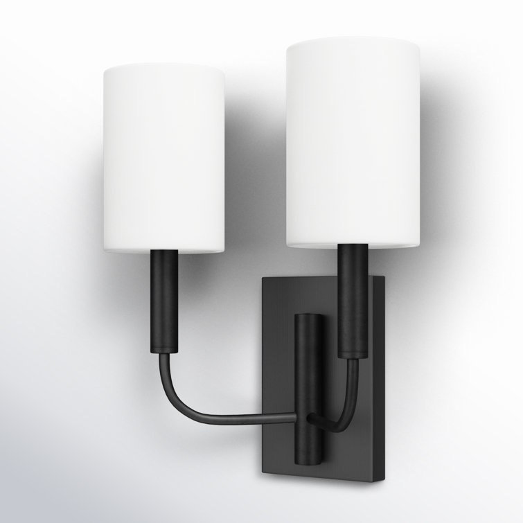Brianna Aged Iron 2-Light Wall Sconce with White Linen Shade