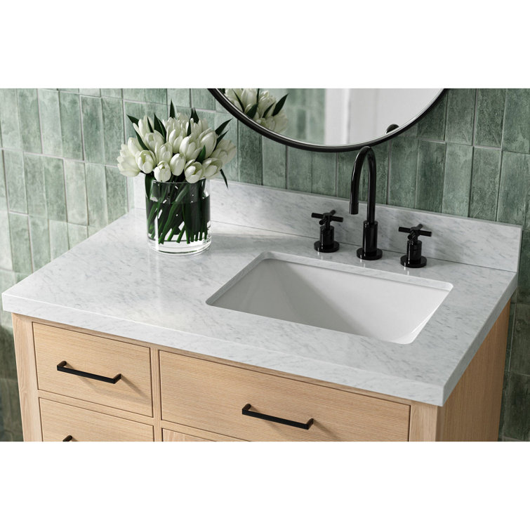 Oak Freestanding Single Vanity with Carrara Marble Top