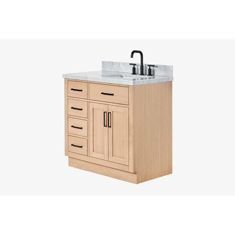 Oak Freestanding Single Vanity with Carrara Marble Top