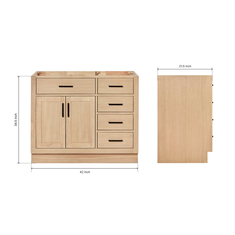 Natural Oak 42" Freestanding Single Bathroom Vanity Base with Black Hardware