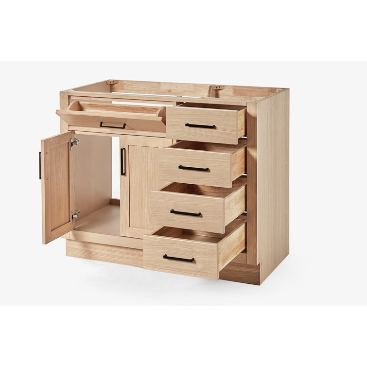 Natural Oak 42" Freestanding Single Bathroom Vanity Base with Black Hardware