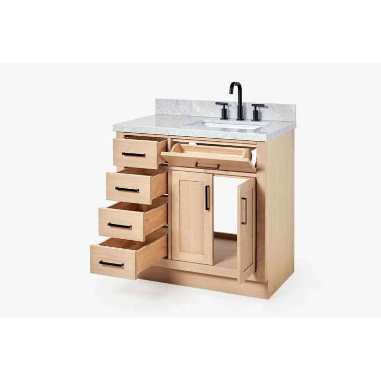 Oak Freestanding Single Vanity with Carrara Marble Top