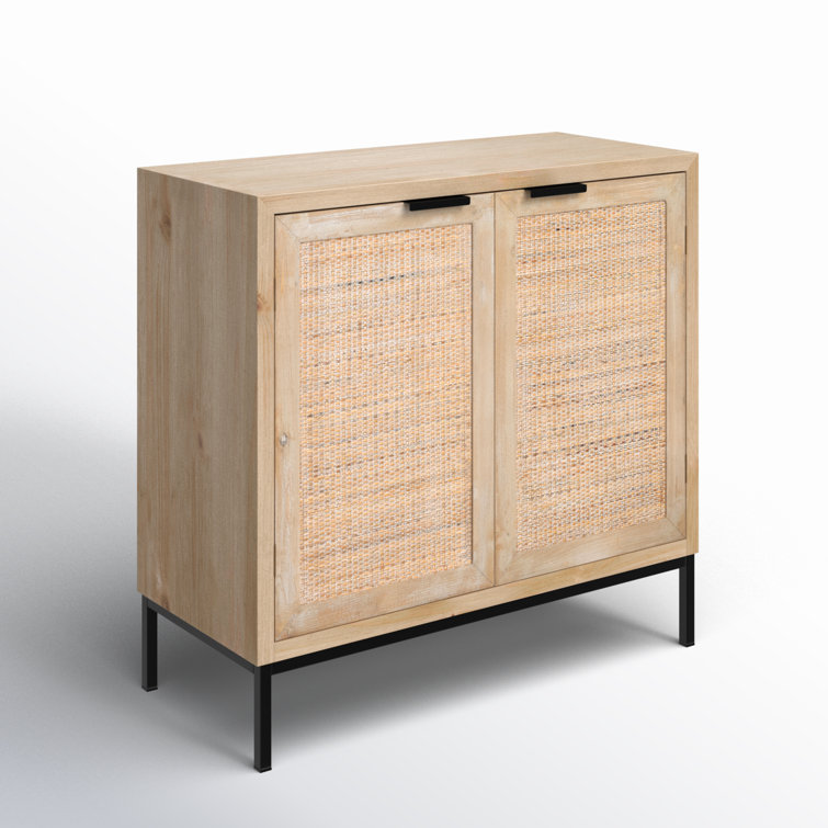 Mary Washed Wood and Raffia 2-Door Storage Cabinet