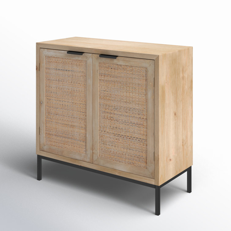 Mary Washed Wood and Raffia 2-Door Storage Cabinet