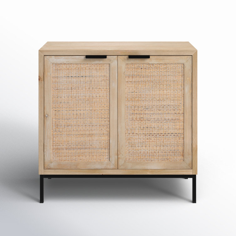 Mary Washed Wood and Raffia 2-Door Storage Cabinet