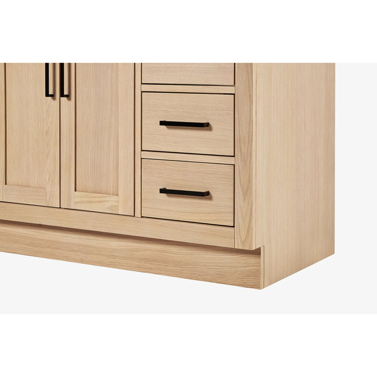 Natural Oak 42" Freestanding Single Bathroom Vanity Base with Black Hardware