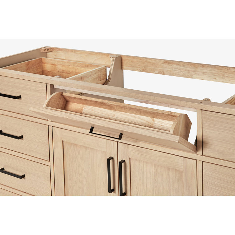 Hepburn 66" Medium Oak Freestanding Bathroom Vanity Base with Black Hardware