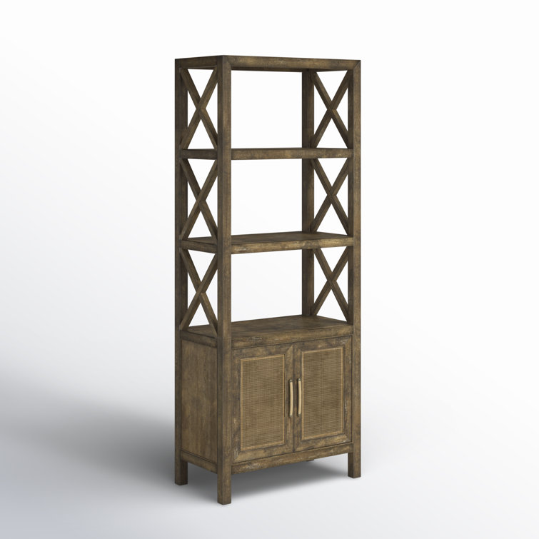 Cliffside Brown Pecan & Rattan Bookcase with Adjustable Shelves