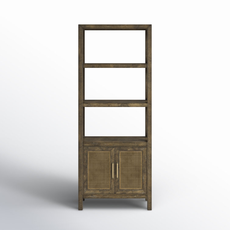 Cliffside Brown Pecan & Rattan Bookcase with Adjustable Shelves
