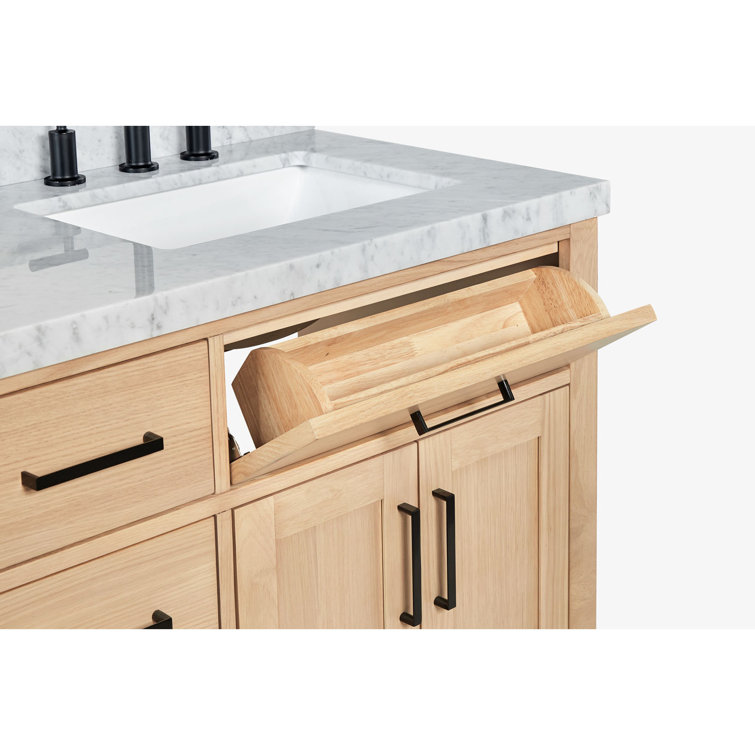 Oak Freestanding Single Vanity with Carrara Marble Top