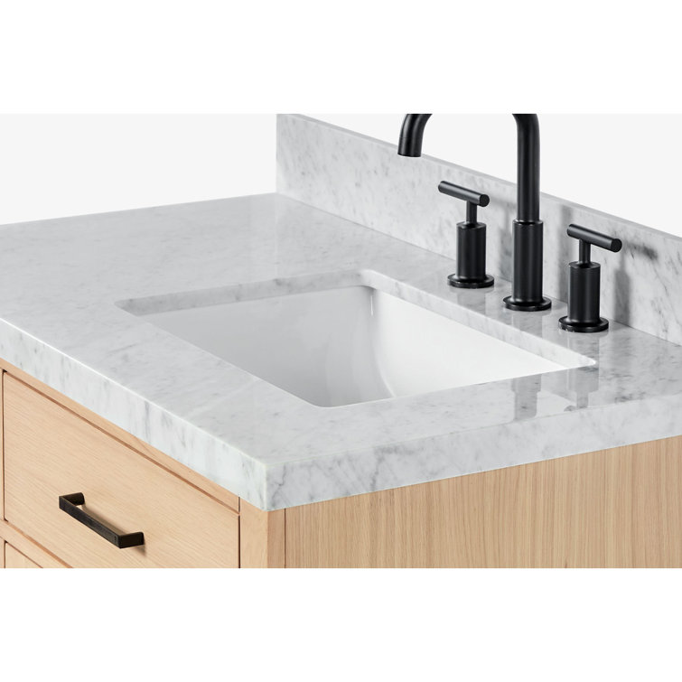 Oak Freestanding Single Vanity with Carrara Marble Top