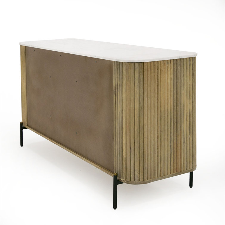 Carmela 59'' Washed Mango Wood Sideboard with White Marble Top