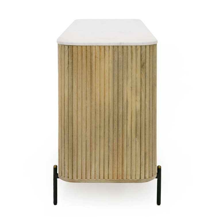 Carmela 59'' Washed Mango Wood Sideboard with White Marble Top