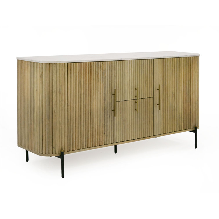Carmela 59'' Washed Mango Wood Sideboard with White Marble Top