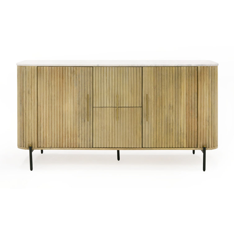 Carmela 59'' Washed Mango Wood Sideboard with White Marble Top