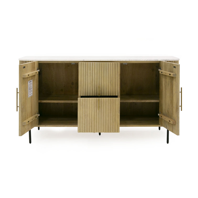 Carmela 59'' Washed Mango Wood Sideboard with White Marble Top