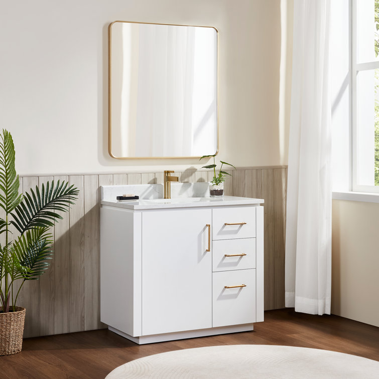 San 36'' White Single Bathroom Vanity with Gold Hardware