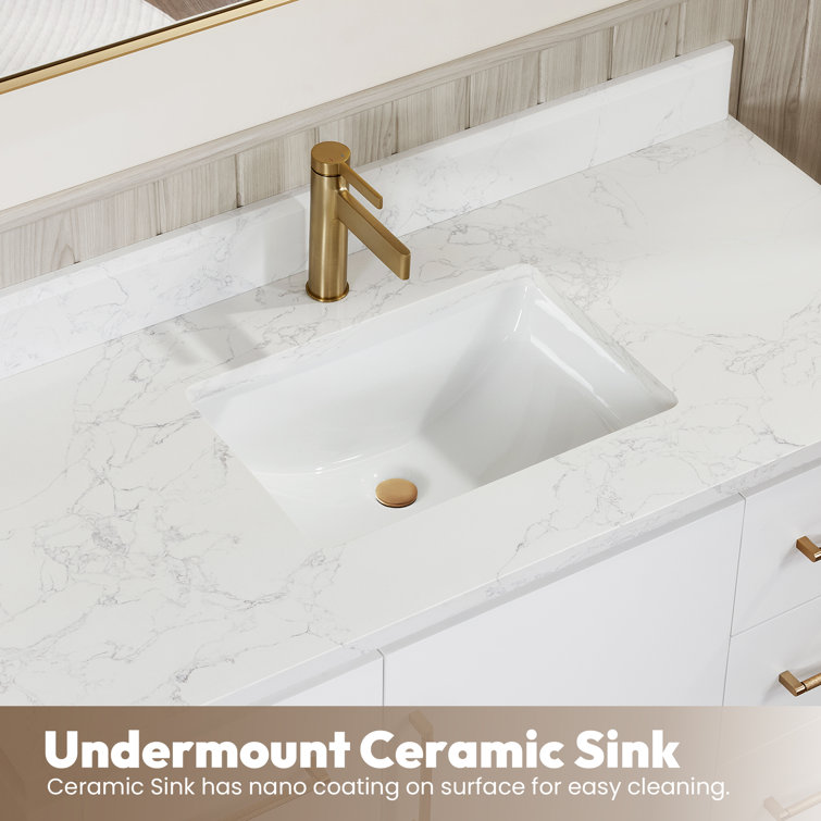 San 72" White Freestanding Double Vanity with Gold Hardware