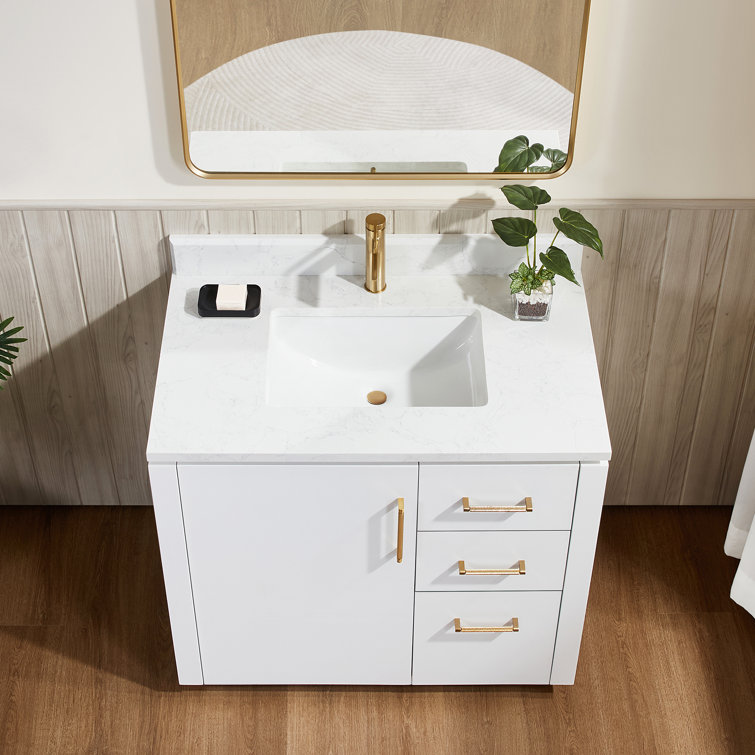 San 36'' White Single Bathroom Vanity with Gold Hardware