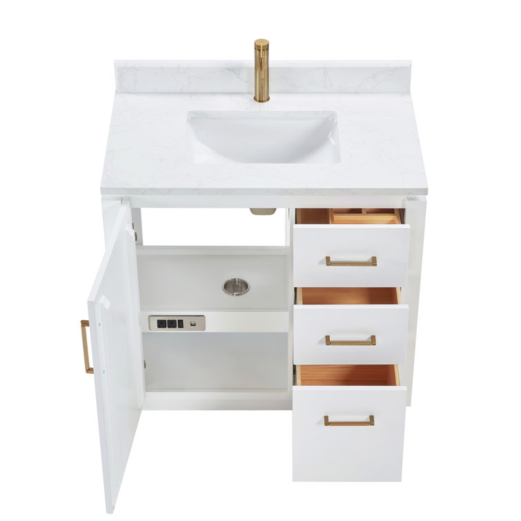 San 36'' White Single Bathroom Vanity with Gold Hardware