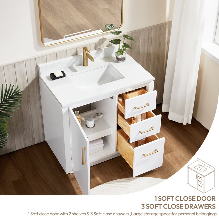 San 36'' White Single Bathroom Vanity with Gold Hardware