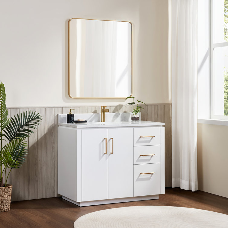 San 42'' Washed Ash Gray Single Bathroom Vanity with Gold Hardware
