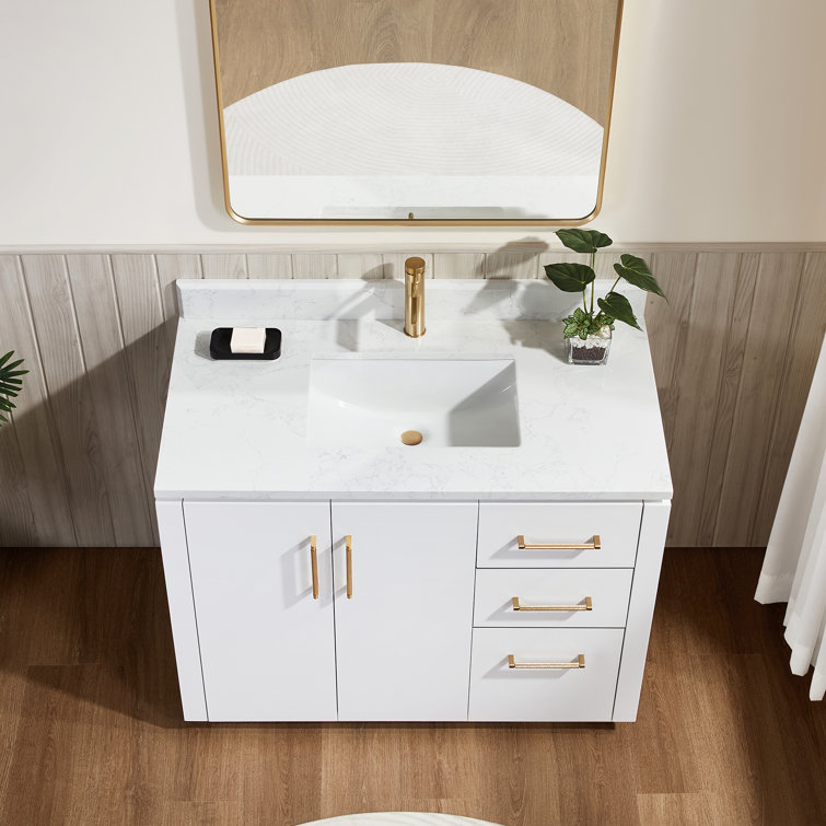 San 42'' Washed Ash Gray Single Bathroom Vanity with Gold Hardware