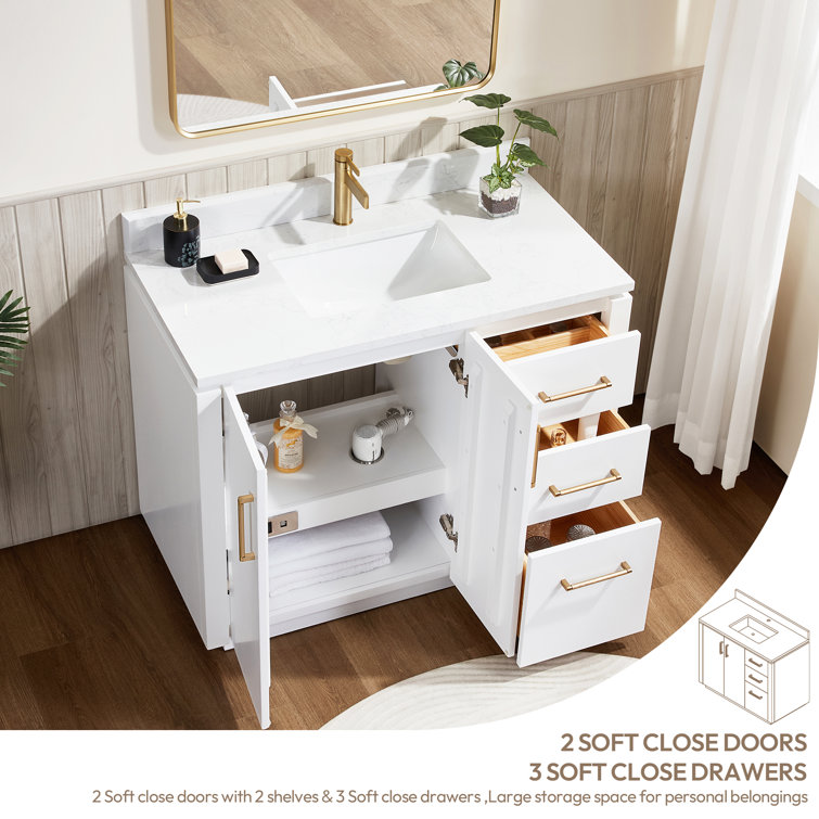 San 42'' Natural Walnut Single Bathroom Vanity with Gold Hardware
