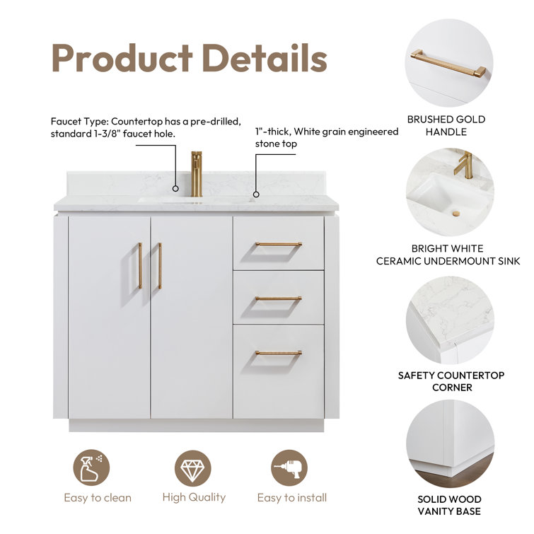 San 42'' Natural Walnut Single Bathroom Vanity with Gold Hardware