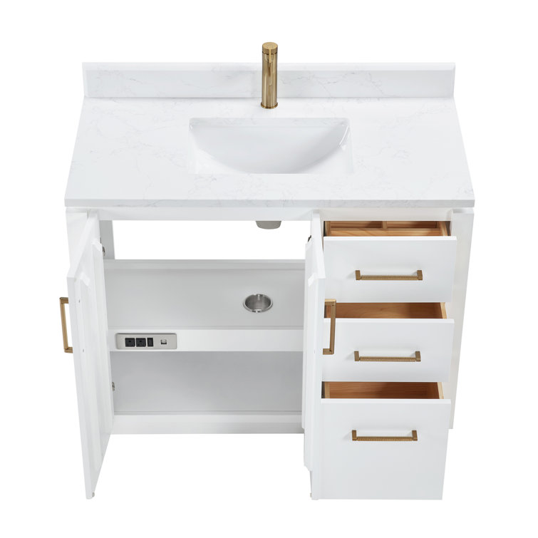 San 42'' Washed Ash Gray Single Bathroom Vanity with Gold Hardware