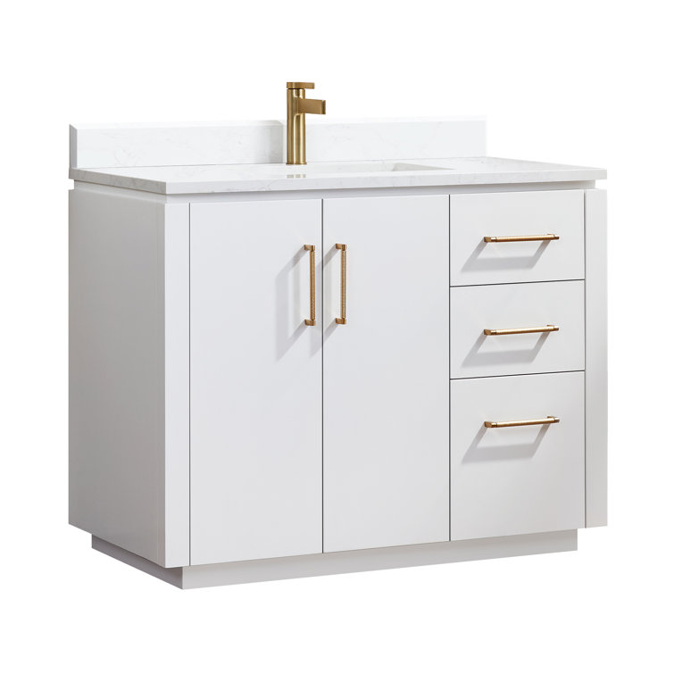 San 42'' Washed Ash Gray Single Bathroom Vanity with Gold Hardware