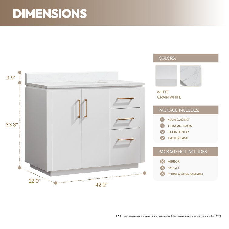 San 42'' White Composite Stone Top Single Bathroom Vanity