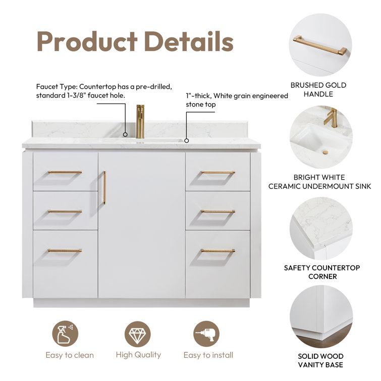 San 48'' White and Gold Single Bathroom Vanity