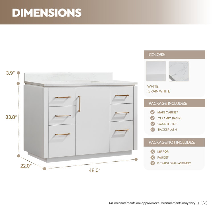 San 48'' White and Gold Single Bathroom Vanity