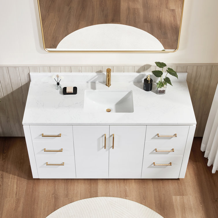 San 60'' White and Gold Freestanding Single Bathroom Vanity