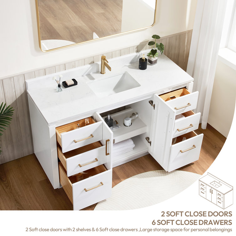 San 60'' White and Gold Freestanding Single Bathroom Vanity