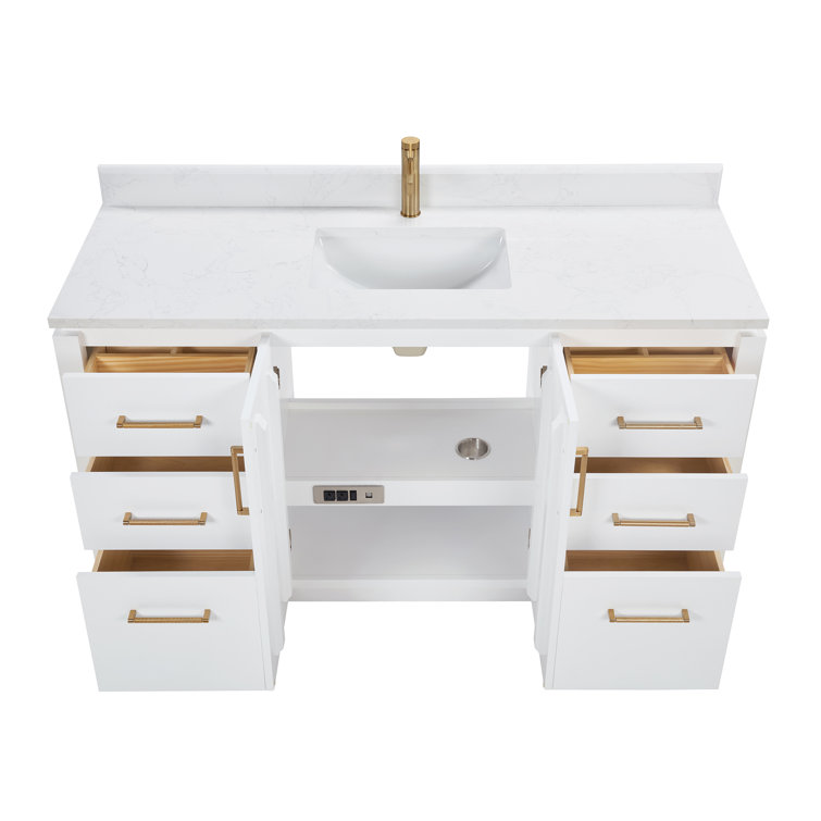 San 60'' White and Gold Freestanding Single Bathroom Vanity