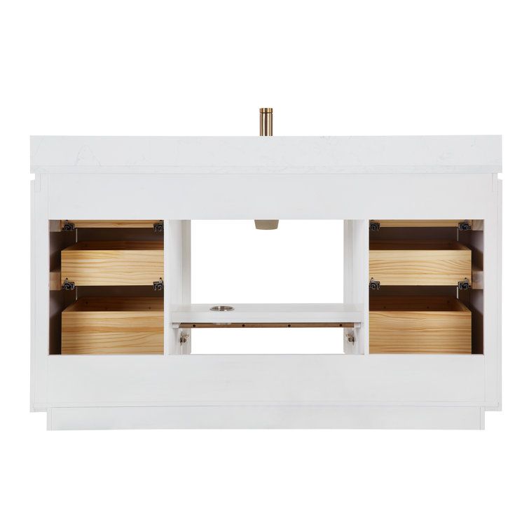 San 60'' White and Gold Freestanding Single Bathroom Vanity